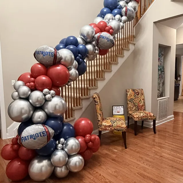 Red navy and silver sports balloon staircase garland